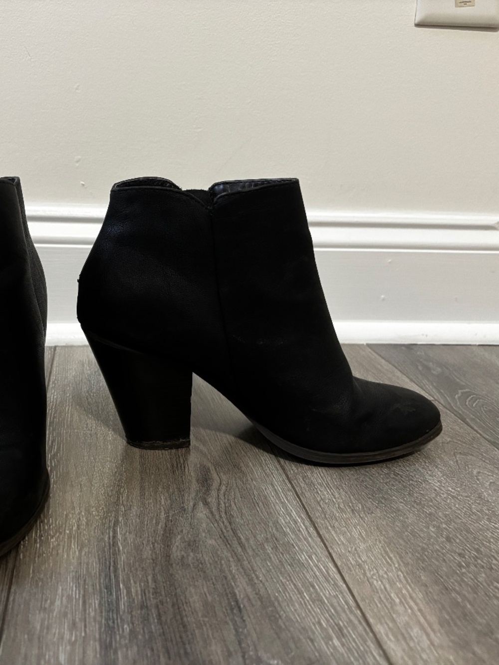 Black ankle booties with chunky heel